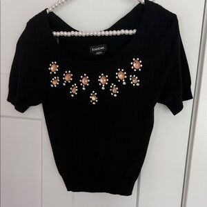 Bebe Black Top with Rose Gold Embellishments
